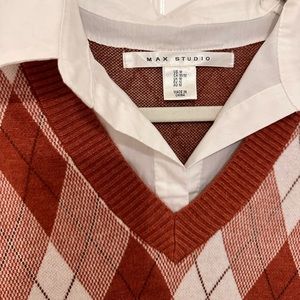 Rust Plaid Sweater Vest & Button Down (M)